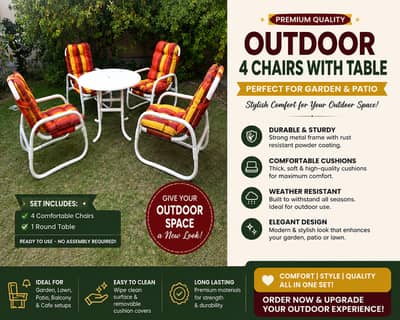 Premium Outdoor Garden Chair & Table Set | 4 Chairs + Table | Stylish