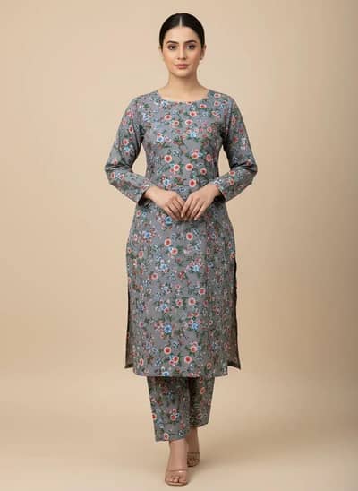  Women's Digital Printed 2-Piece Suit (Grey) 