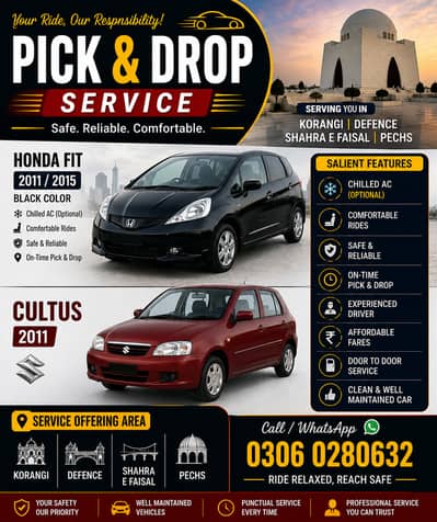 Pick & Drop Service – Korangi | Defence | Shahrah-e-Faisal | PECHS