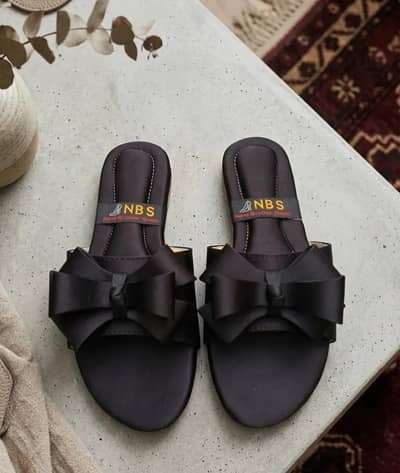  Women's Elegant Black Bow Flat Slippers 