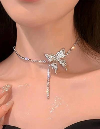 butterfly choker rhinestone necklace
