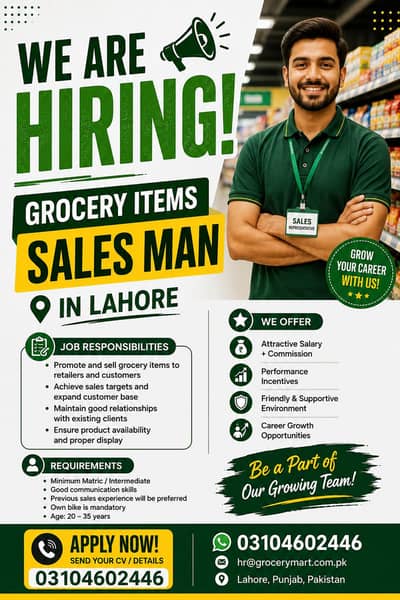 grocery sales man required