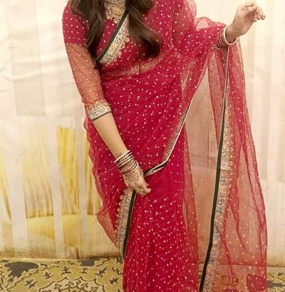Red Net Saree