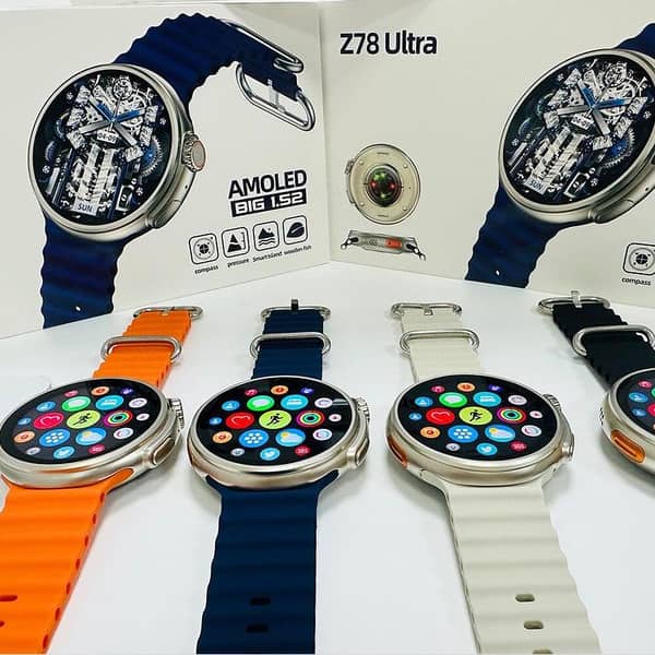 Super Amoled Display Z 78  Original Premium Smart Watch description  Original Z78 Ultra Smart Watch - 1.52" Large AMOLED Smartwatch Display, Bluetooth Calling SMARTWATCH Fitness Tracker (Multi-Color Options) smart watch