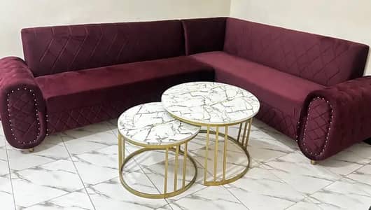 Custom made L-shaped sofa set with matching center table