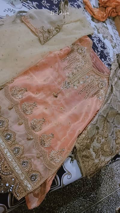 pieach formal 3 piece suit  with heavy work  new dupatta  size M