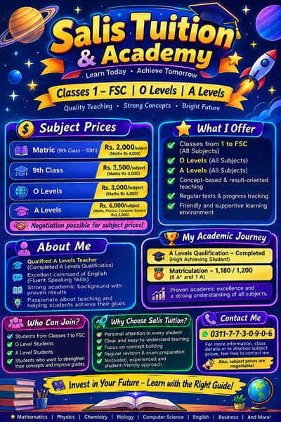 Salis Tuition & Academy | Classes 1–FSC | O & A Levels