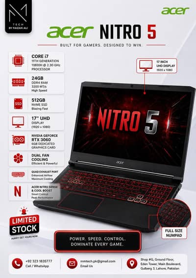 Acer Nitro 5 Gaming Laptop Core i7 11th Gen 24/512.