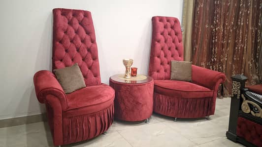 Luxury Red Sofa Chairs with Centre Table | 3 Piece Lounge Set
