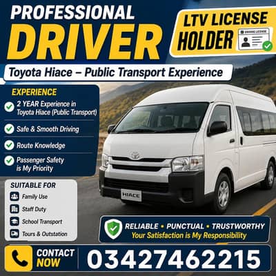 Need Job. I have LTV LICENSE. 2 YEAR PUBLIC TOYATA HIACE EXPERIENCE