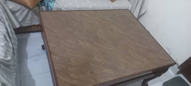 Drawing room table, 41 by 33 inch, wood table with polish and mirror