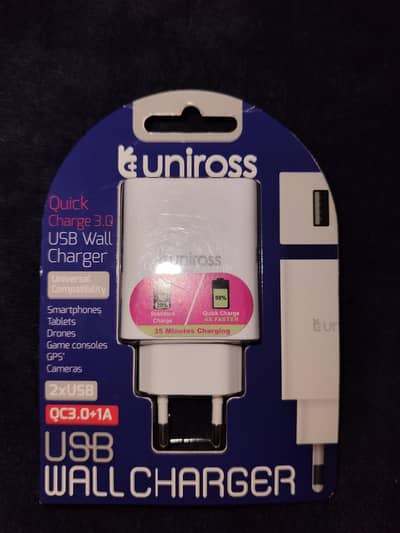 Uniross 2 USB Wall Charger QC 3.0 ( Quick Charging ) + 1 A box pack