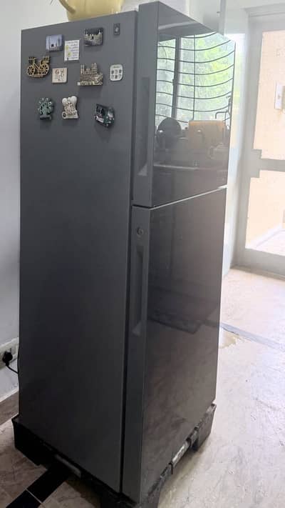 Haier glass door black refrigerator-6 years used only mint condition