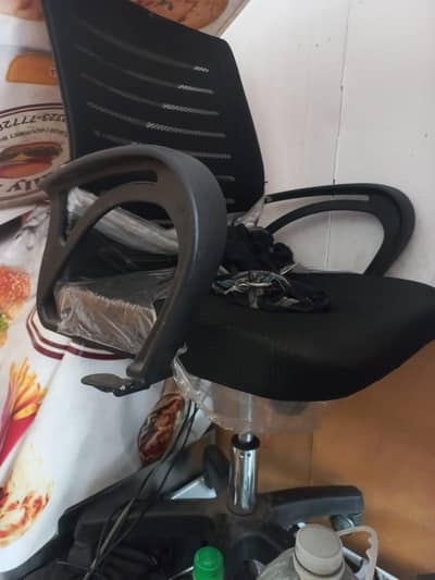 office chair and Wood Cash Counter manu light board and light stand bd