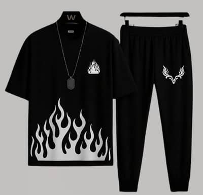 Black flame graphic track suit