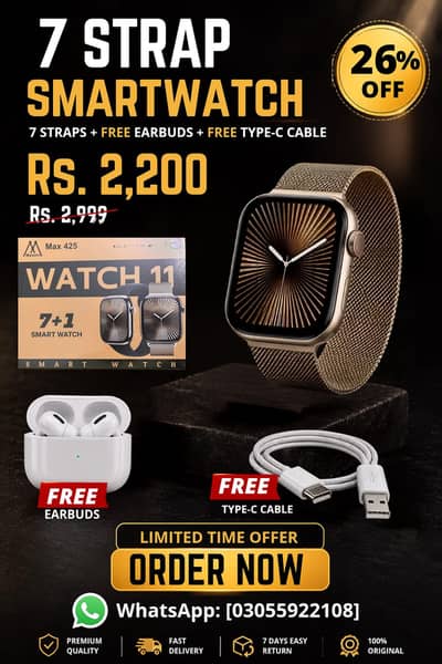 7 STRAP SMARTWATCH + Free Earbuds & Type C cable