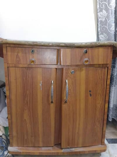 WOODEN IRON STAND & STORAGE CABINET