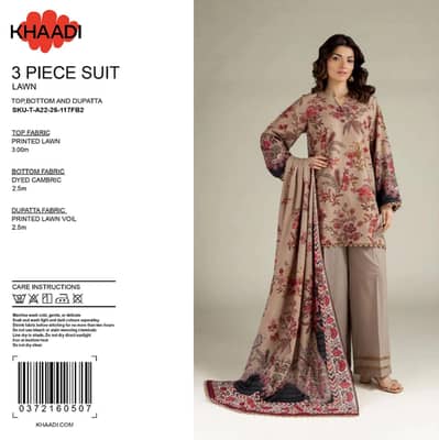 khaadi 3 pcs lawn suit unstitched