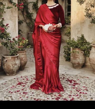 Elegant Red Silk Saree with velvet blouse