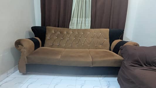 7 Seater Velvet Sofa Set (3+2+1+1) - Dual Tone Brown & Black