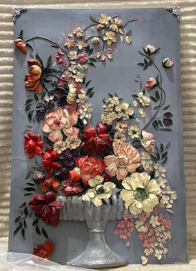 3D Floral Sculpture Painting - Flowers in Basket (36x24)