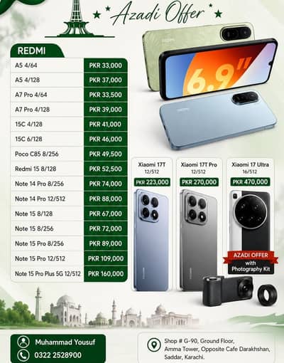 Redmi A7 Pro, 15C, Note 15 Pro Plus, Xiaomi 17T Pro, Xiaomi 17 Ultra