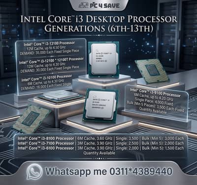 Intel Core i3 13100 12100 10100 9100 8100 7100 6100 Desktop Processor