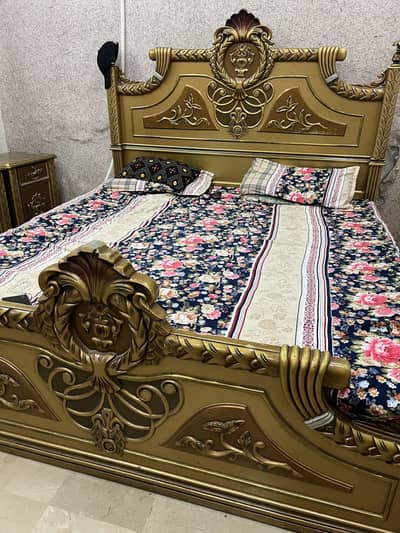 Beautiful Decorated Wooden Bed – Used, Good Condition