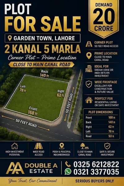 2 kanal 5 marla commercialplot for sale at Abu bakar block Garden town