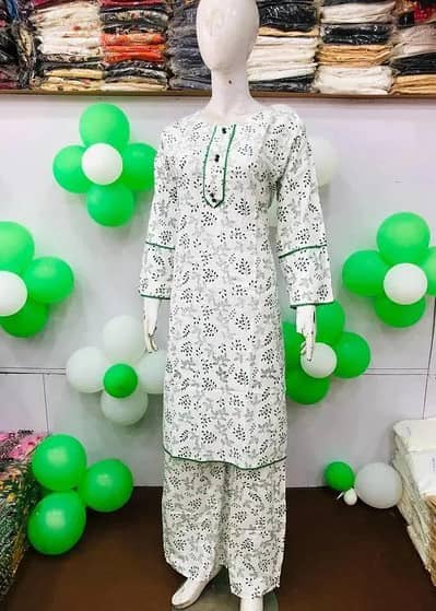 wamen cloth pakistan printed lawa suite white Green long sleeve
