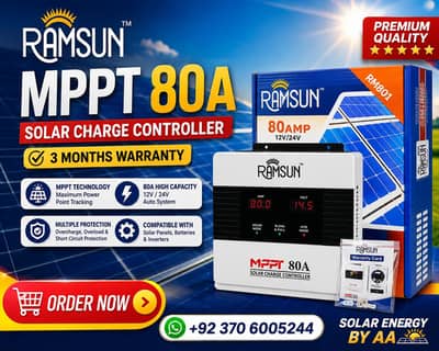 RAMSUN MPPT 80A Solar Charge Controller | 12V/24V | 3 Months Warranty