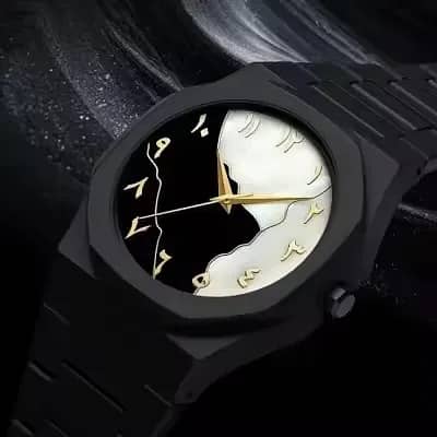 Black Arabic Aura Watch For Men – Elegant Design, Arabic Numerals, Pre