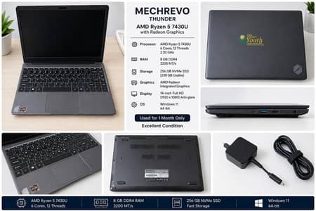 Mechrevo Thunder Ryzen 5 7430U Laptop | 8GB RAM | 256GB SSD | Like New