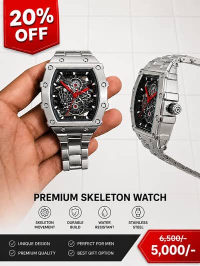 Premium Skeleton Style Watch for Men – Stainless Steel
