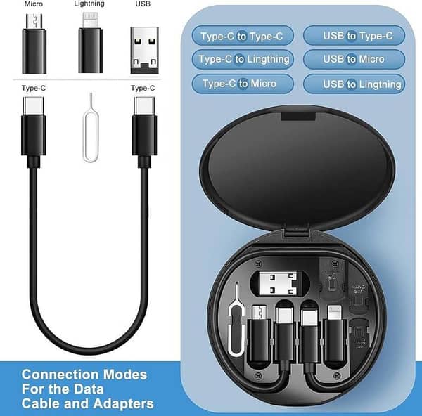 7 in-1 Portable multi USB C- Adapter Kit Convertor hanging travel Charger Cable Conversion Box with Phone Holder & SIM Card Slots (Durable Aluminum Alloy)