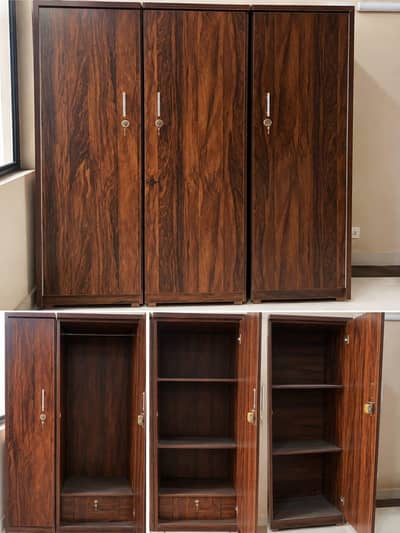 3-Door Wooden Wardrobe / Almari – Dark Brown