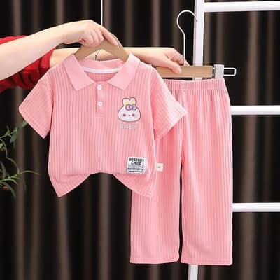 : Pink Kids Pajama Set with Smile Face Design 1-2Yr