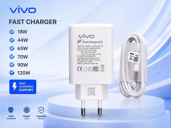 Original Vivo  120W Flash Charger Type-C Cable | Premium Super Fast Charging Adapter for Vivo V23 V20 V21 Y73 Z1x | Genuine Dual Engine QC 4.0 Fast Charge