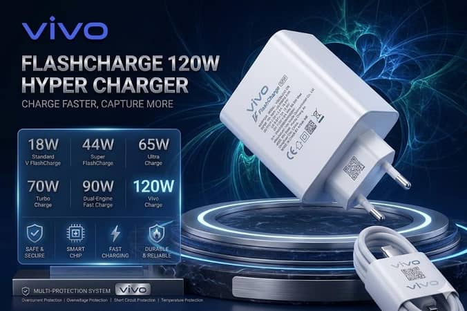 Original Vivo  120W Flash Charger Type-C Cable | Premium Super Fast Charging Adapter for Vivo V23 V20 V21 Y73 Z1x | Genuine Dual Engine QC 4.0 Fast Charge