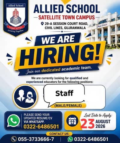 Urgent Hiring Allied School Staff