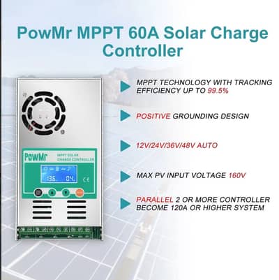 PowMr MPPT Solar Charge Controller 60 amp 48V 36V 24V 12V Auto - Max 1