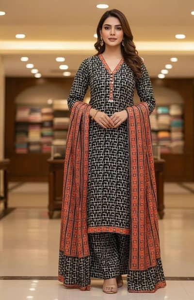 Women's 3Pcs Printed Lawn Suit