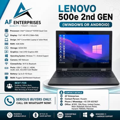 Lenovo 500e 2nd Gen Windows & Android