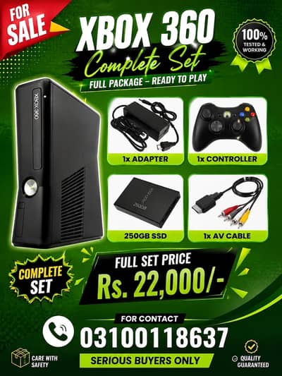 **Xbox 360 250GB – 1 Controller + AV Cable – Excellent Condition**