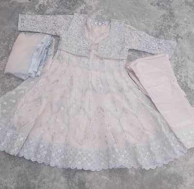 bridal shower/party wear peach net embroidered 4pc dress