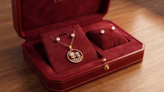 Gold Plated Stainless Steel Flower Basket Pendant Necklace & Earrings
