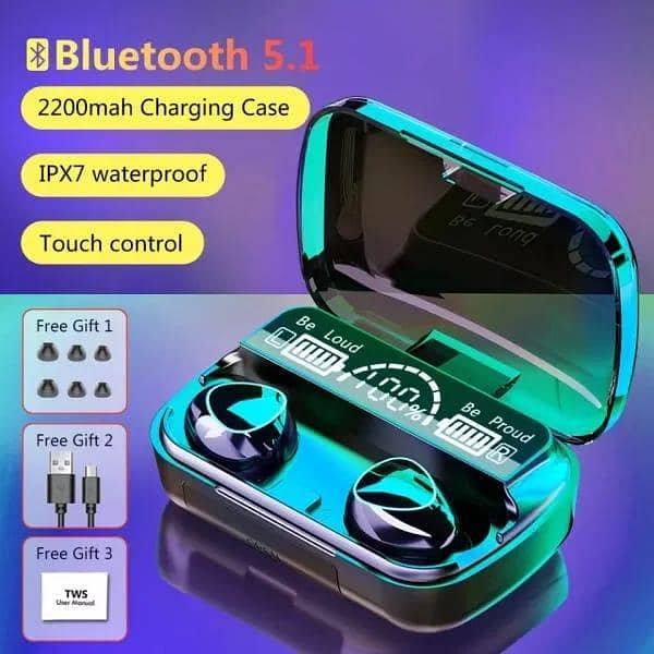 Original M10 TWS Bluetooth Earbuds Wireless Earphones, Bluetooth 5.1 Headphones, Hi-Fi Stereo Sound, 9D Noise Reduction, IPX7 Waterproof Headset with Large Capacity 3500mAh LED Display Charging Case/Powerbank & Mic Connectivity: