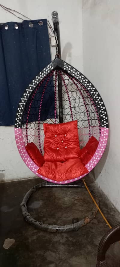 Hanging Jhula Chair with Stand / Egg Swing Chair with Cushion