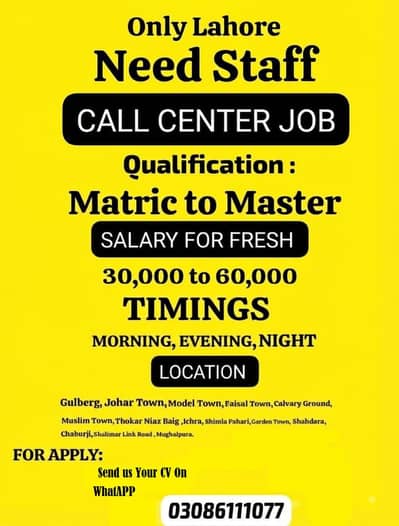 fresh student's job's Opportunity in Lahore male female both