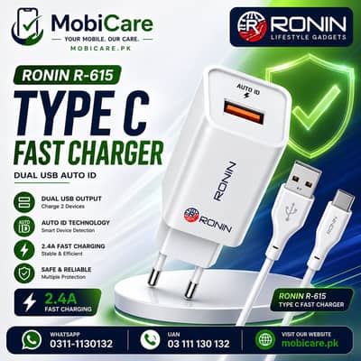 Ronin R-615 Type C Fast Charger 2.4A Dual USB Auto ID
